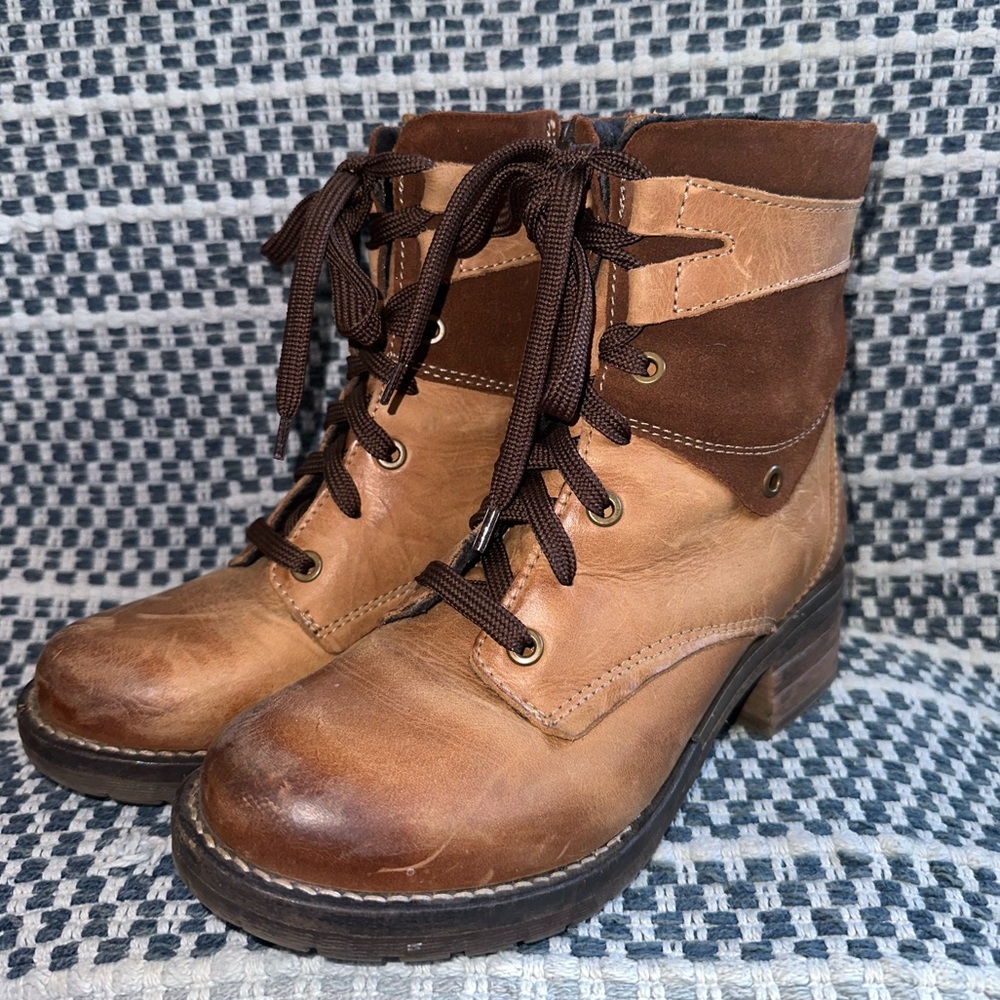 Brown chunky heel boots